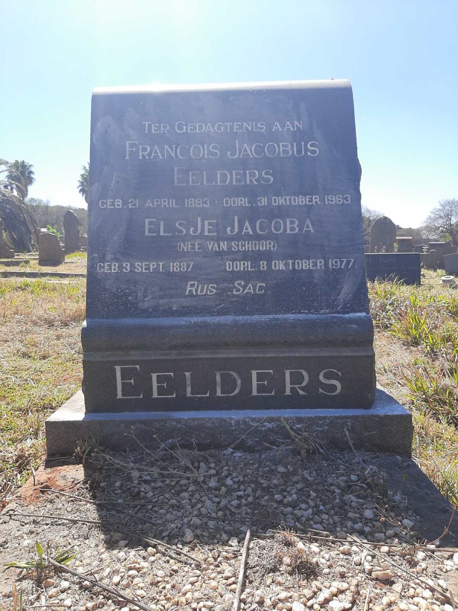 EELDERS Francois Jacobus 1883-1963 &amp; Elsje Jacoba VAN SCHOOR 1887-1977