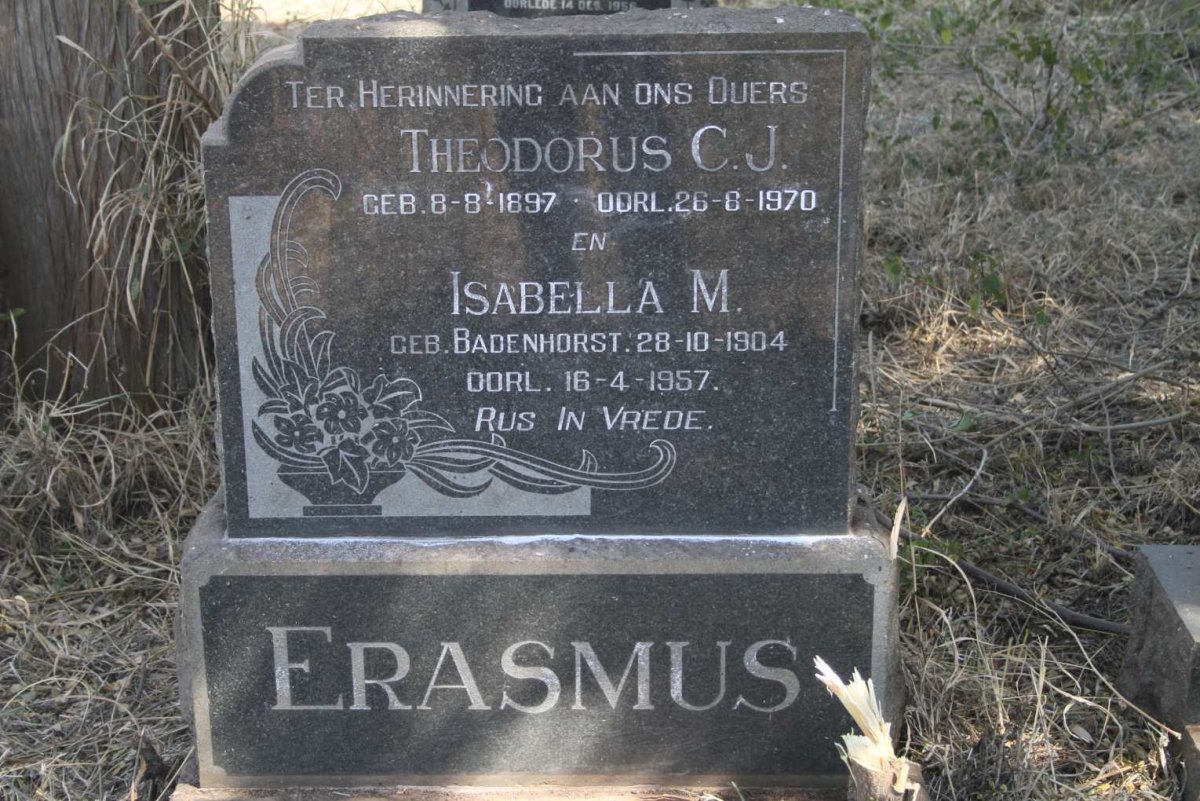 ERASMUS Theodorus C.J. 1897-1970 & Isabella M. BADENHORST 1904-1957