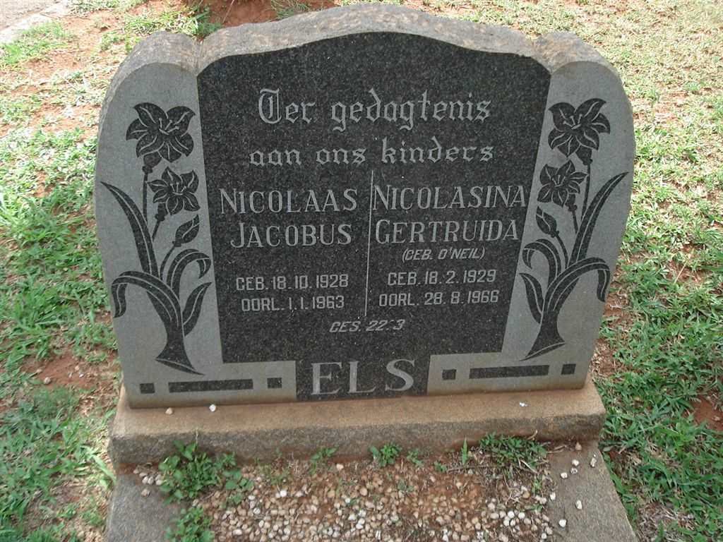 ELS Nicolaas Jacobus 1928-1963 &amp; Nicolasina Gertruida O'NEIL 1929-1966