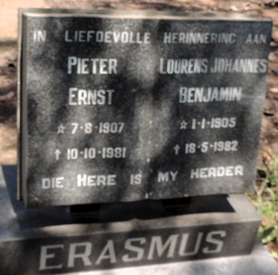 ERASMUS Pieter Ernst 1907-1981 :: ERASMUS Lourens Johannes Benjamin 1905-1982