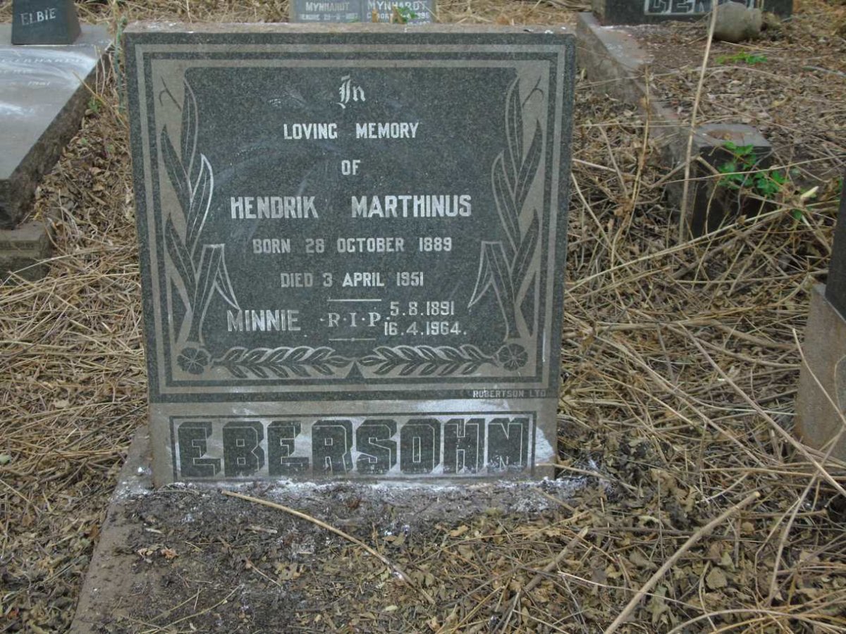 EBERSOHN Hendrik Marthinus 1889-1951 & Minnie 1891-1964