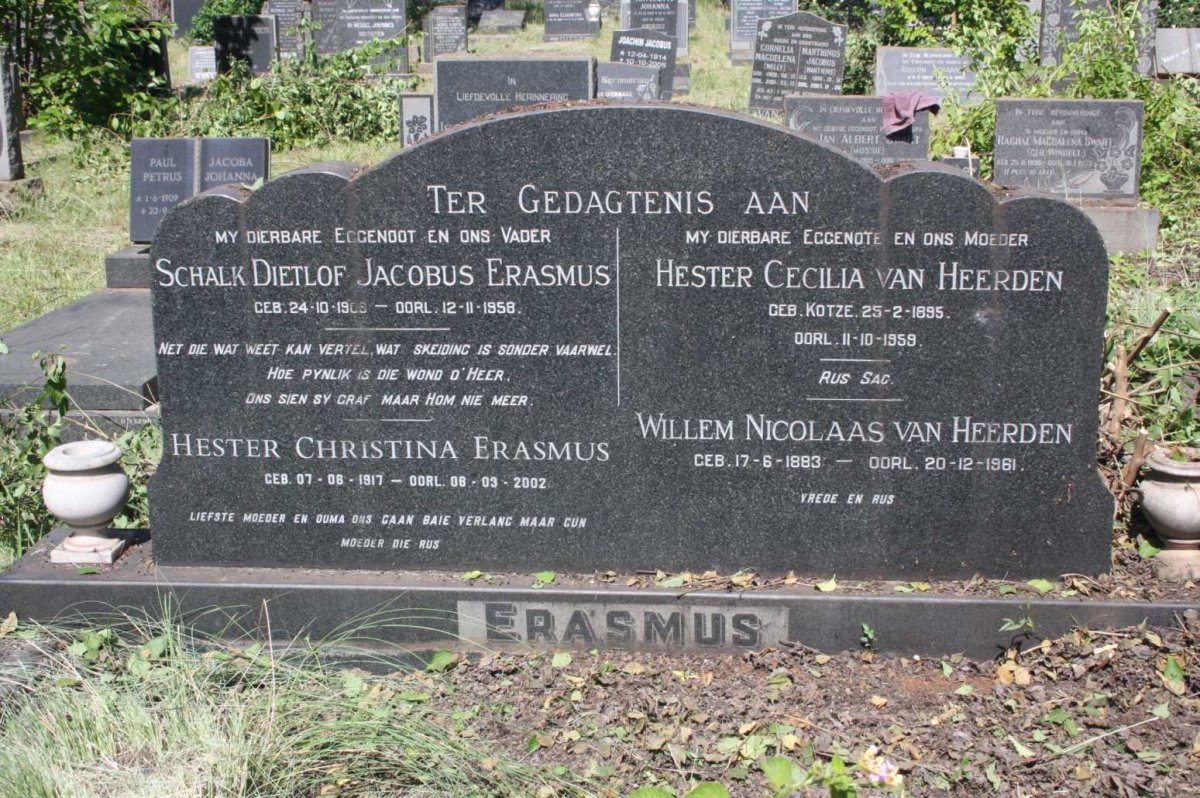 ERASMUS Schalk Dietlof Jacobus 1908-1958 &amp; Hester Christina 1917-2002 :: HEERDEN van