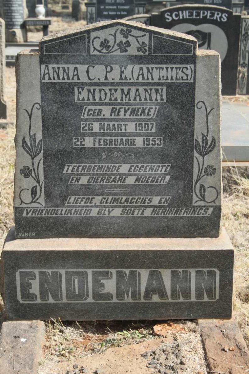 ENDEMANN Anna C.P.E. nee REYNEKE 1907-1953