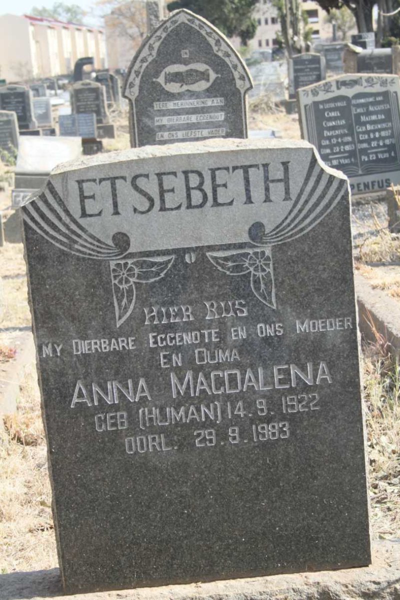 ETSEBETH Anna Magdalena nee HUMAN 1922-1983