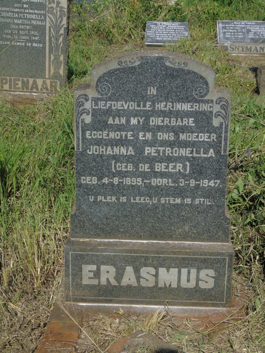 ERASMUS Johanna Petronella nee DE BEER 1895-1947