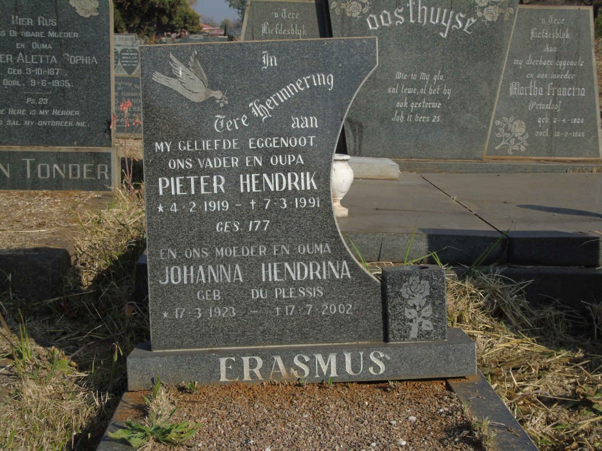 ERASMUS Pieter Hendrik 1919-1991 &amp; Johanna Hendrina DU PLESSIS 1923-2002