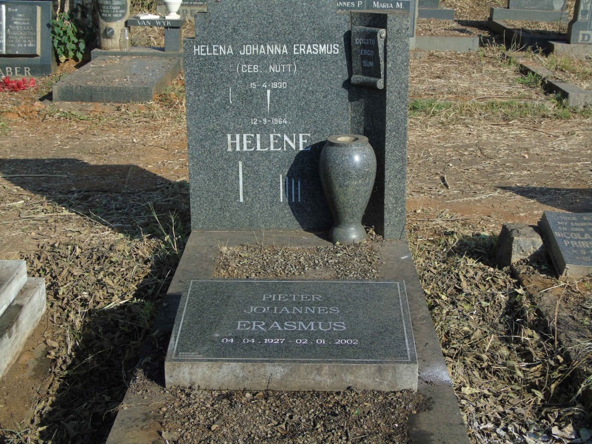 ERASMUS Pieter Johannes 1927-2002 &amp; Helena Johanna NUTT 1930-1964