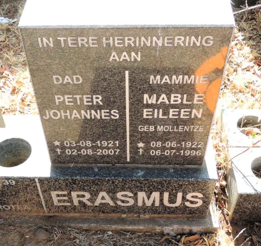ERASMUS Peter Johannes 1921-2007 & Mable Eileen MOLLENTZE 1922-1996