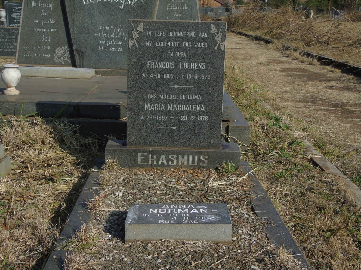 ERASMUS Francois Lourens 1885-1972 &amp; Maria Magdalena 1897-1976