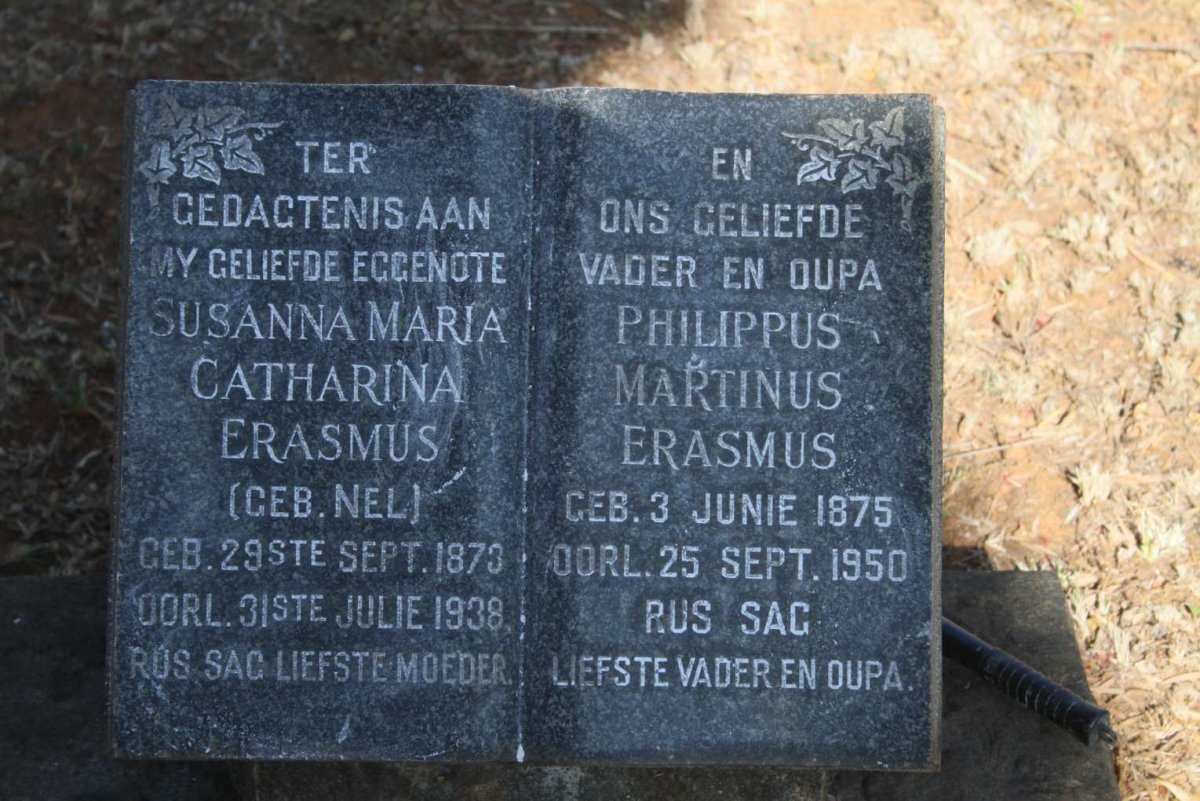 ERASMUS Philippus Martinus 1875-1950 & Susanna Maria Catharina NEL 1873-1938