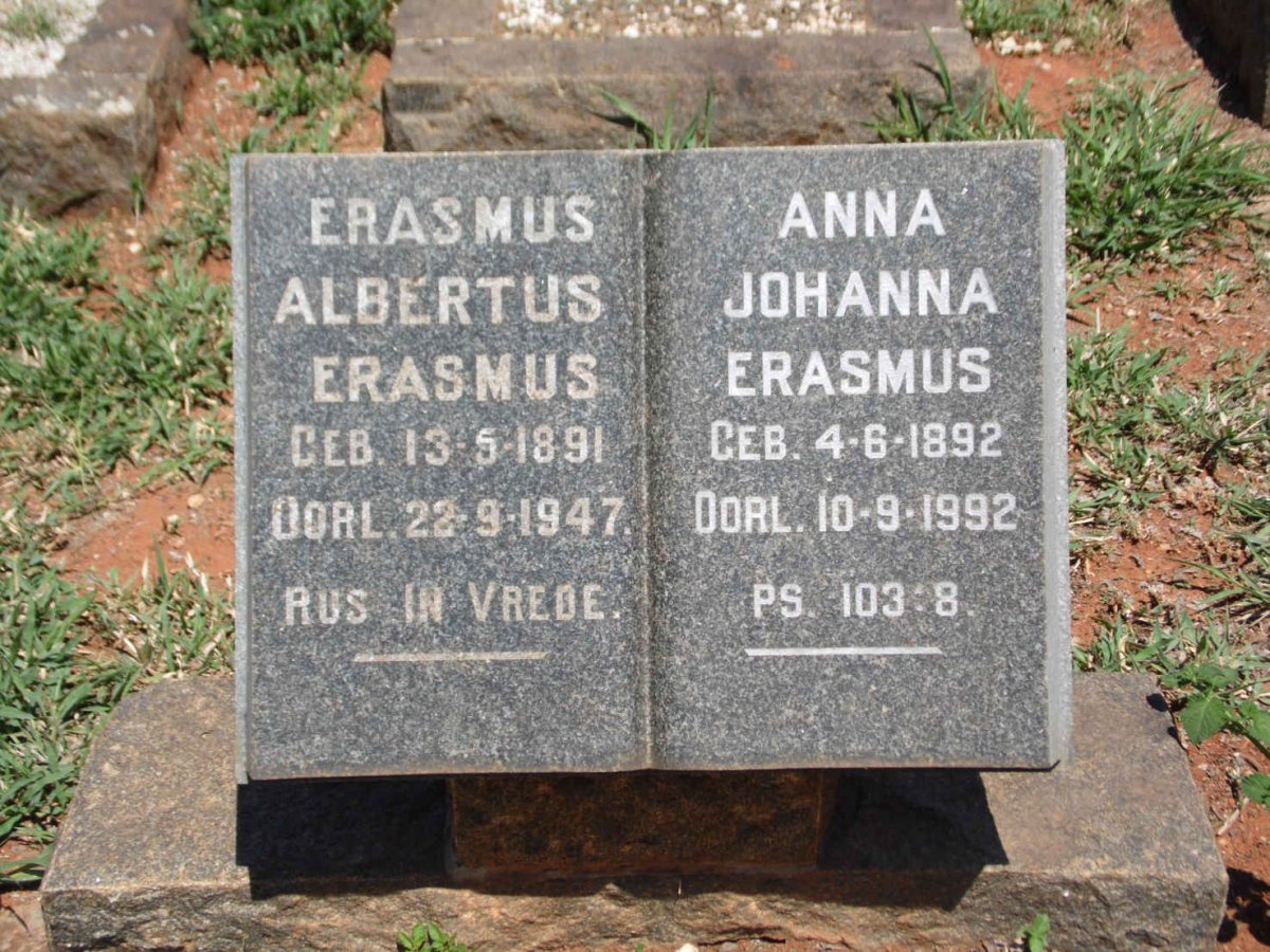 ERASMUS Albertus 1891-1947 &amp; Anna Johanna 1892-1992