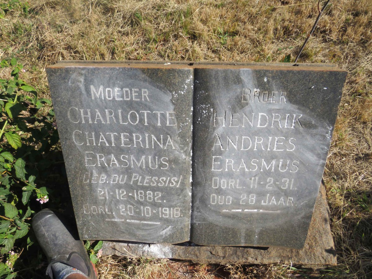 ERASMUS Charlotte Chaterina nee DU PLESSIS 1882-1918 :: ERASMUS Hendrik Andries -1931