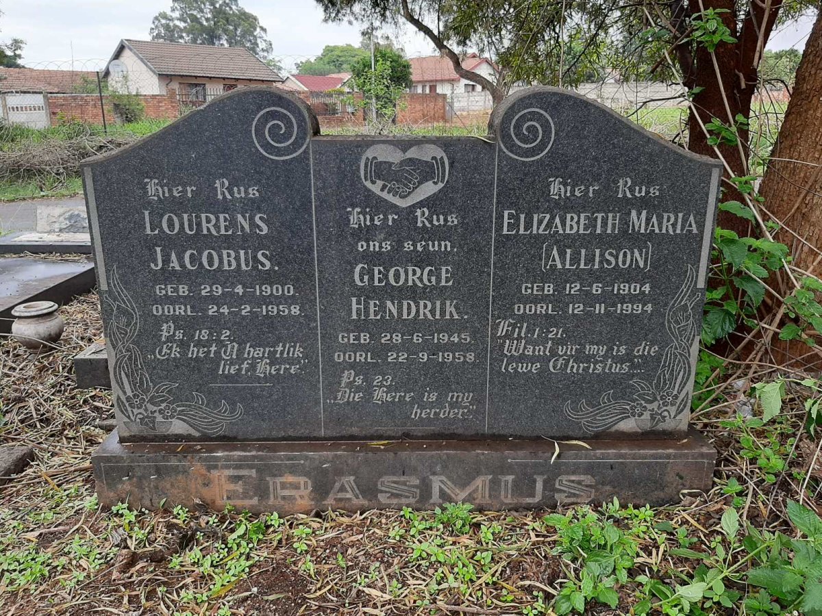 ERASMUS Lourens Jacobus 1900-1958 &amp; Elizabeth Maria ALLISON 1904-1994