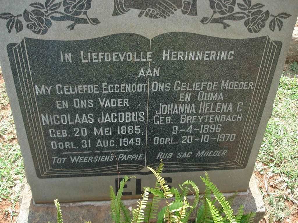 ELS Nicolaas Jacobus 1885-1949 &amp; Johanna Helena C. BREYTENBACH 1896-1970
