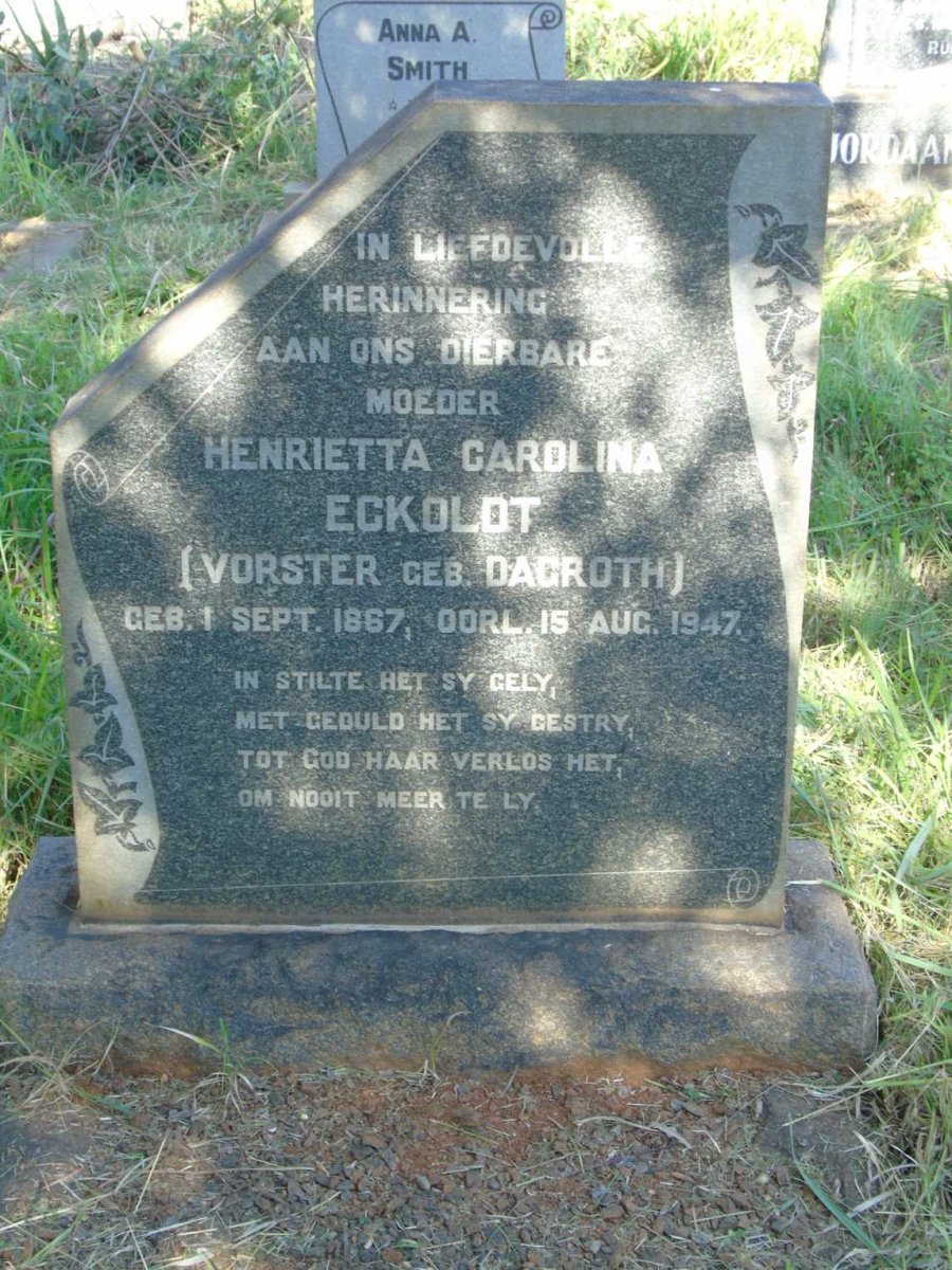 ECKOLDT Henrietta Carolina voorheen VORSTER nee DAGROTH 1867-1947