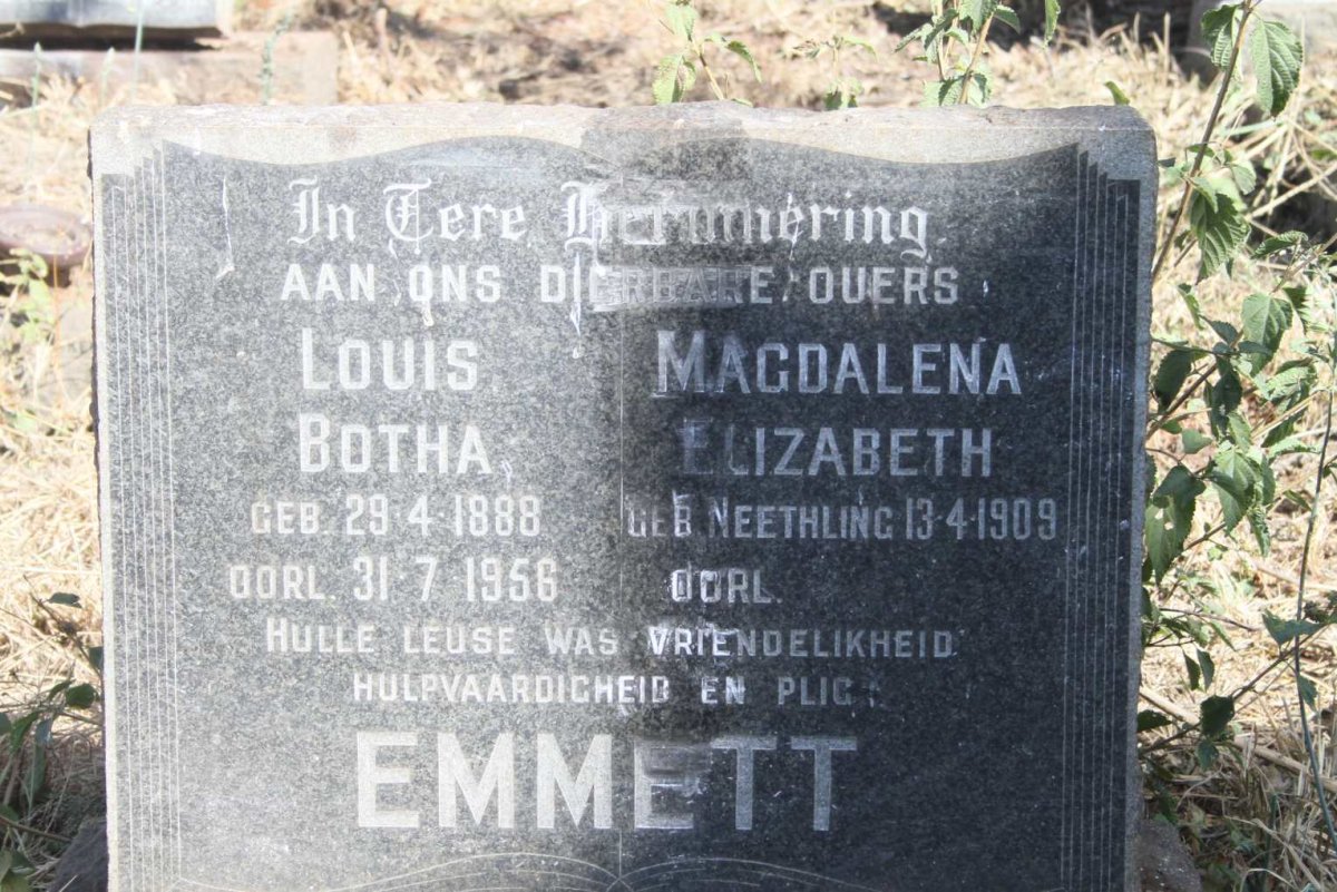 EMMETT Louis Botha 1888-1956 & Magdalena Elizabeth NEETHLING 1909-