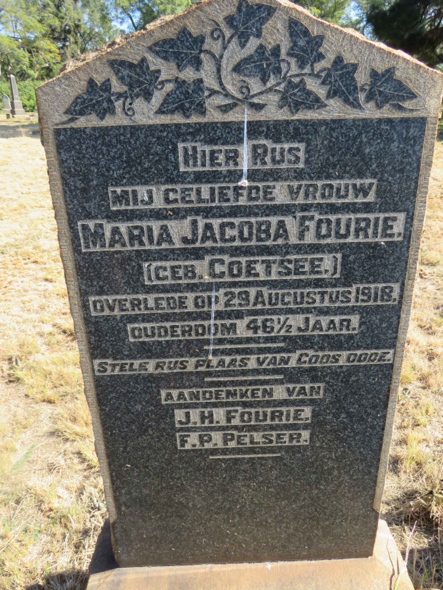 FOURIE Maria Jacoba nee COETSEE -1918