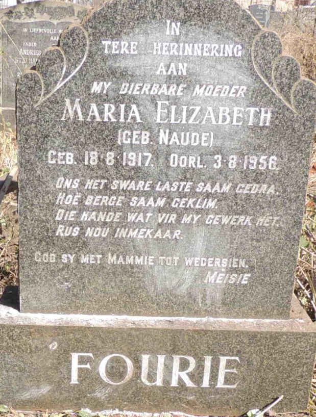 FOURIE Maria Elizabeth nee NAUDE 1917-1956