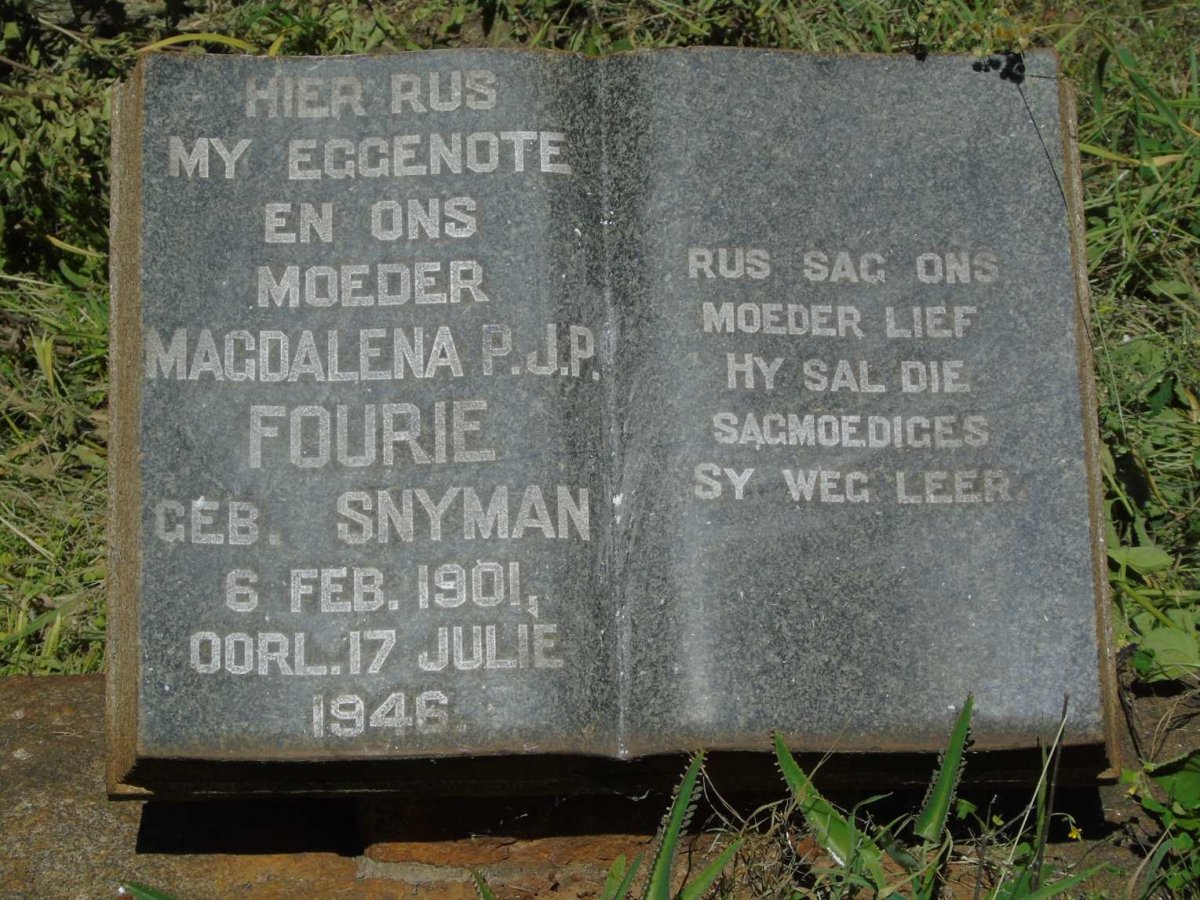 FOURIE Magdalena P.J.P. nee SNYMAN 1901-1946