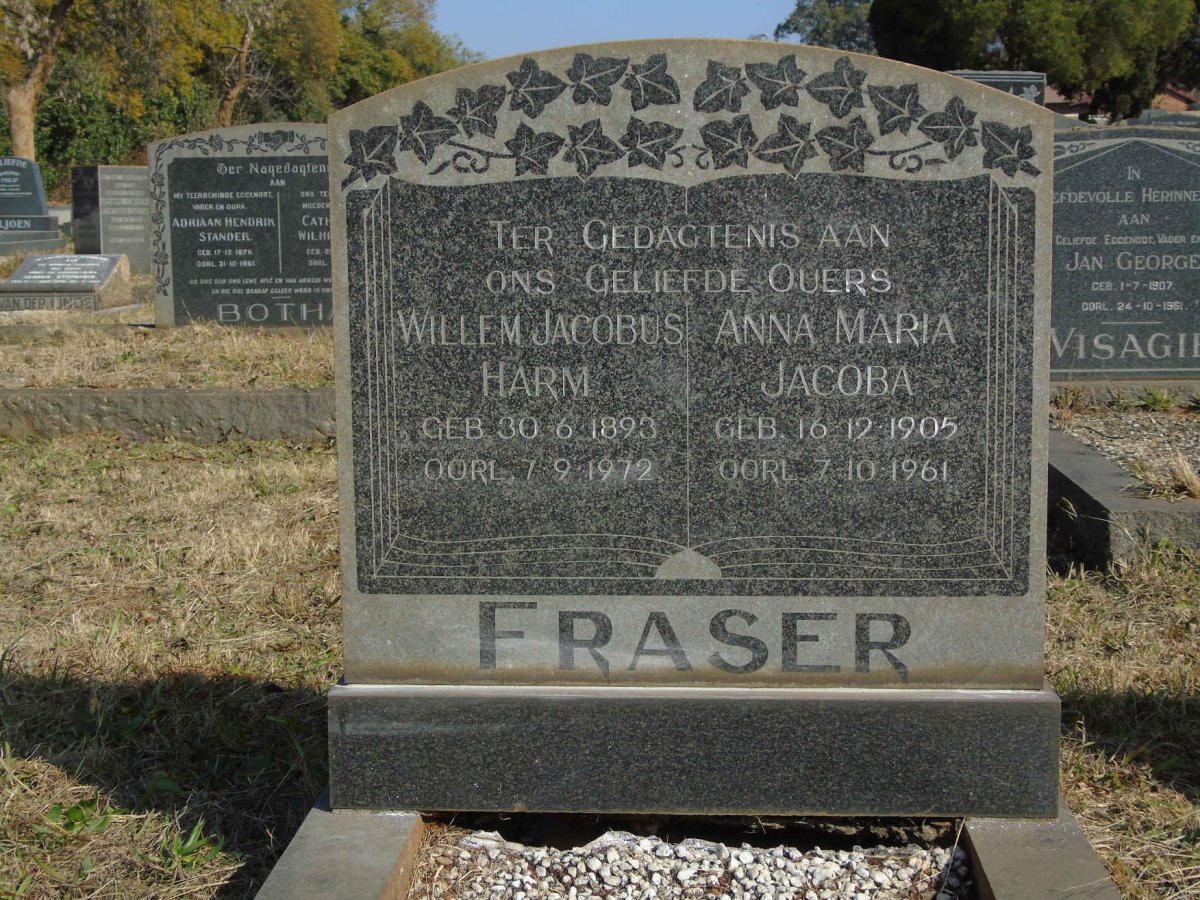 FRASER Willem Jacobus Harm 1893-1972 &amp; Anna Maria Jacoba 1905-1961
