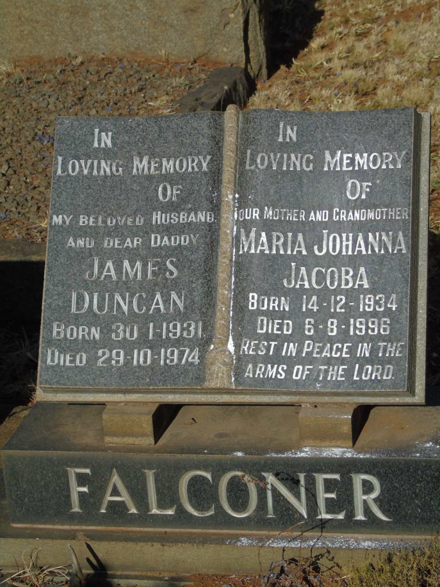 FALCONER James Duncan 1931-1974 & Maria Johanna Jacoba 1934-1996