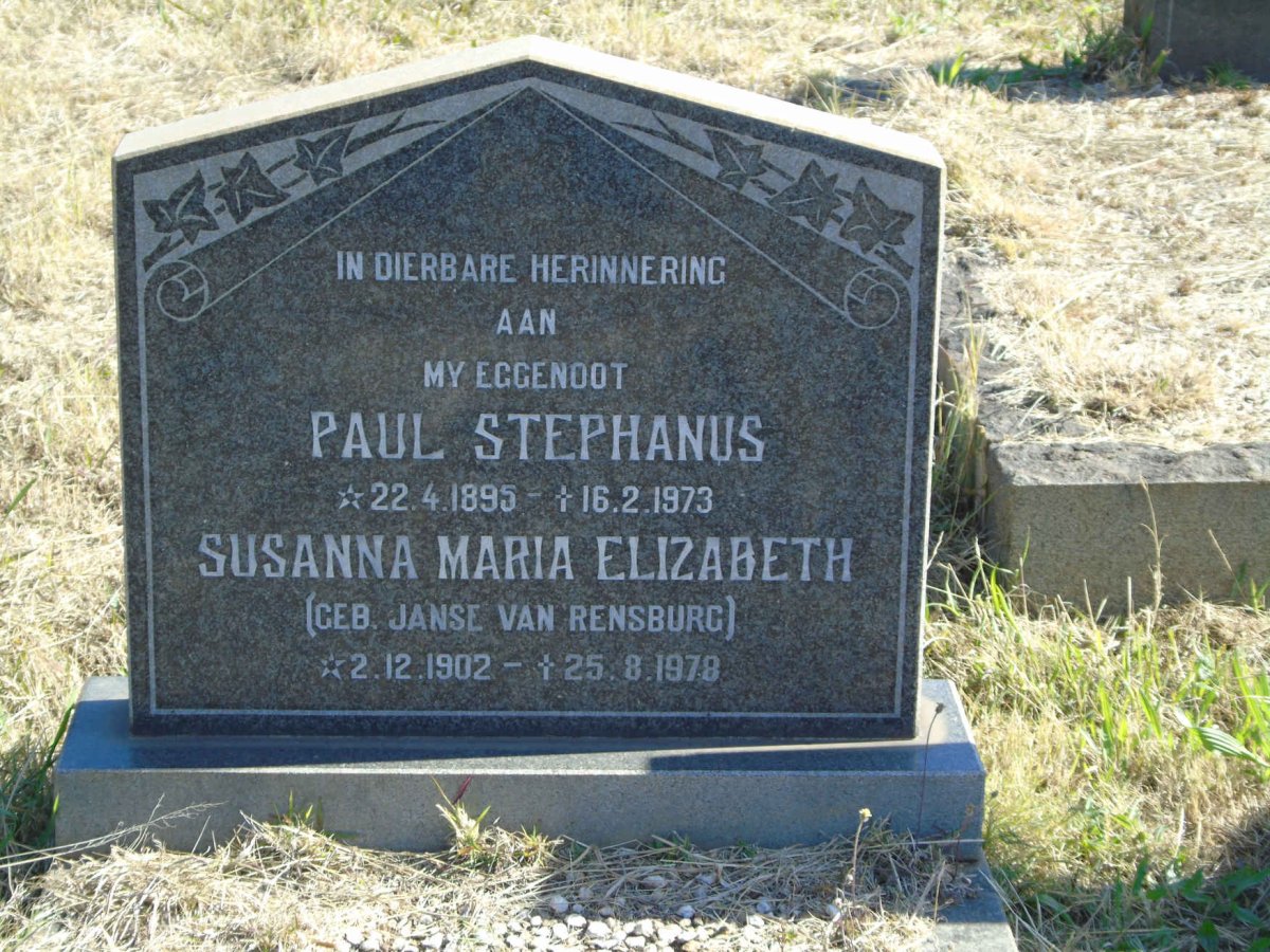 FOUCHE Paul Stephanus 1895-1973 &amp; Susanna Maria Elizabeth JANSE VAN RENSBURG 1902-1978