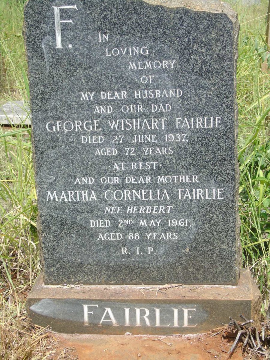 FAIRLIE George Wishart -1937 & Martha Cornelia HERBERT -1961