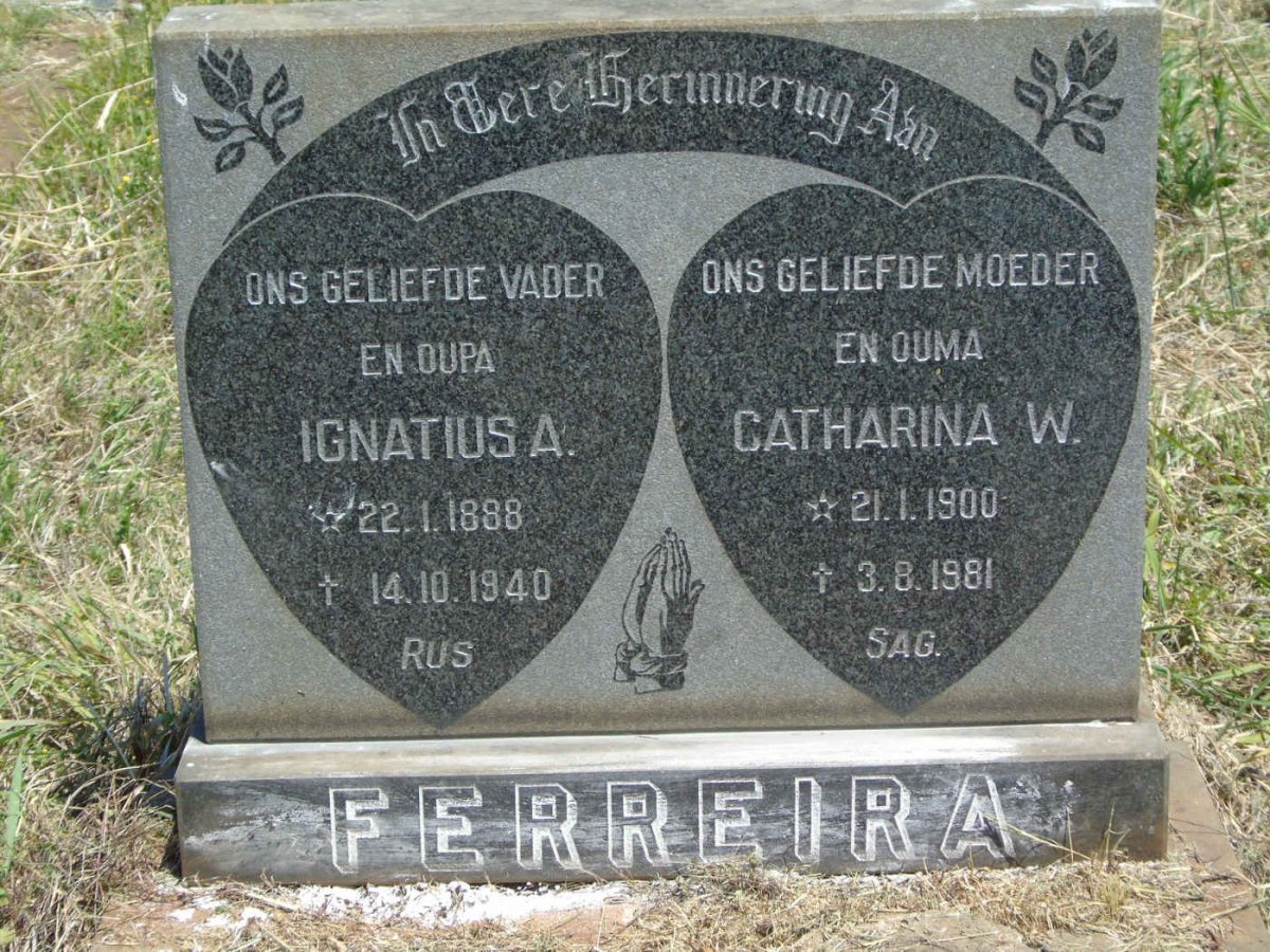FERREIRA Ignatius A. 1888-1940 &amp; Catharina W. 1900-1981