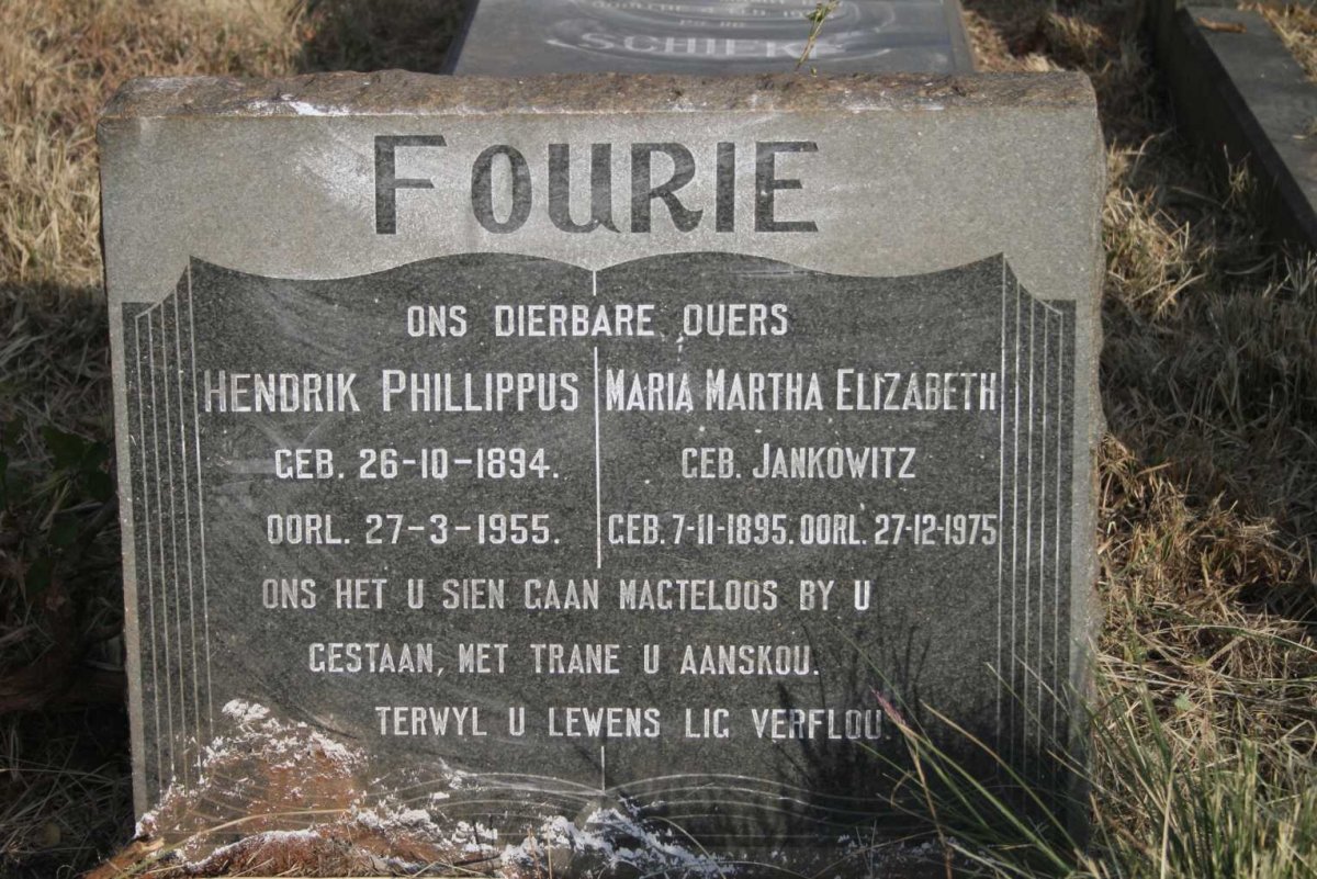 FOURIE Hendrik Phillippus 1894-1955 & Maria Martha Elizabeth JANKOWITZ 1895-1975