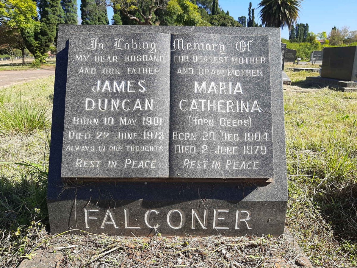 FALCONER James Duncan 1901-1973 &amp; Maria Catherina GEERS 1904-1979