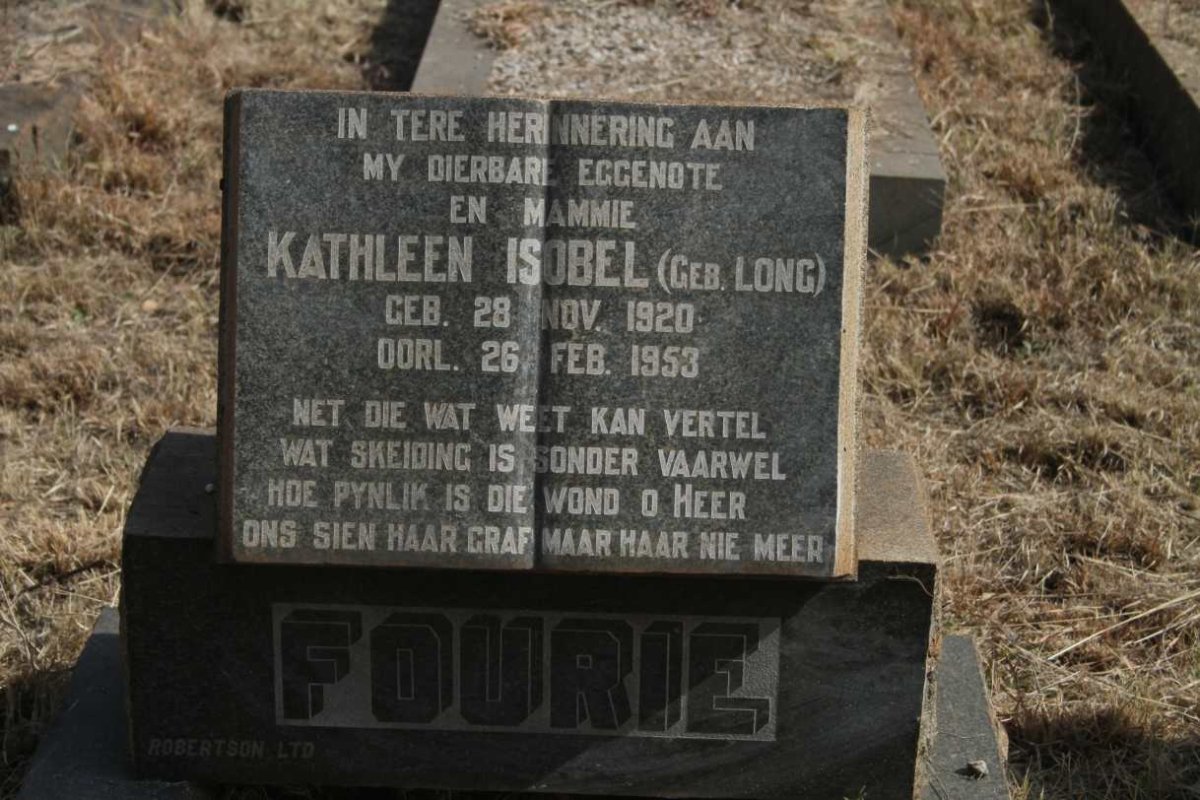 FOURIE Kathleen Isobel nee LONG 1920-1953