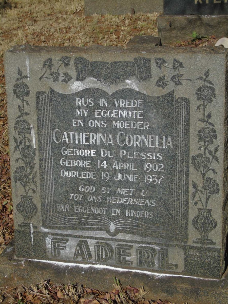 FADERL Catherina Cornelia nee DU PLESSIS 1902-1937
