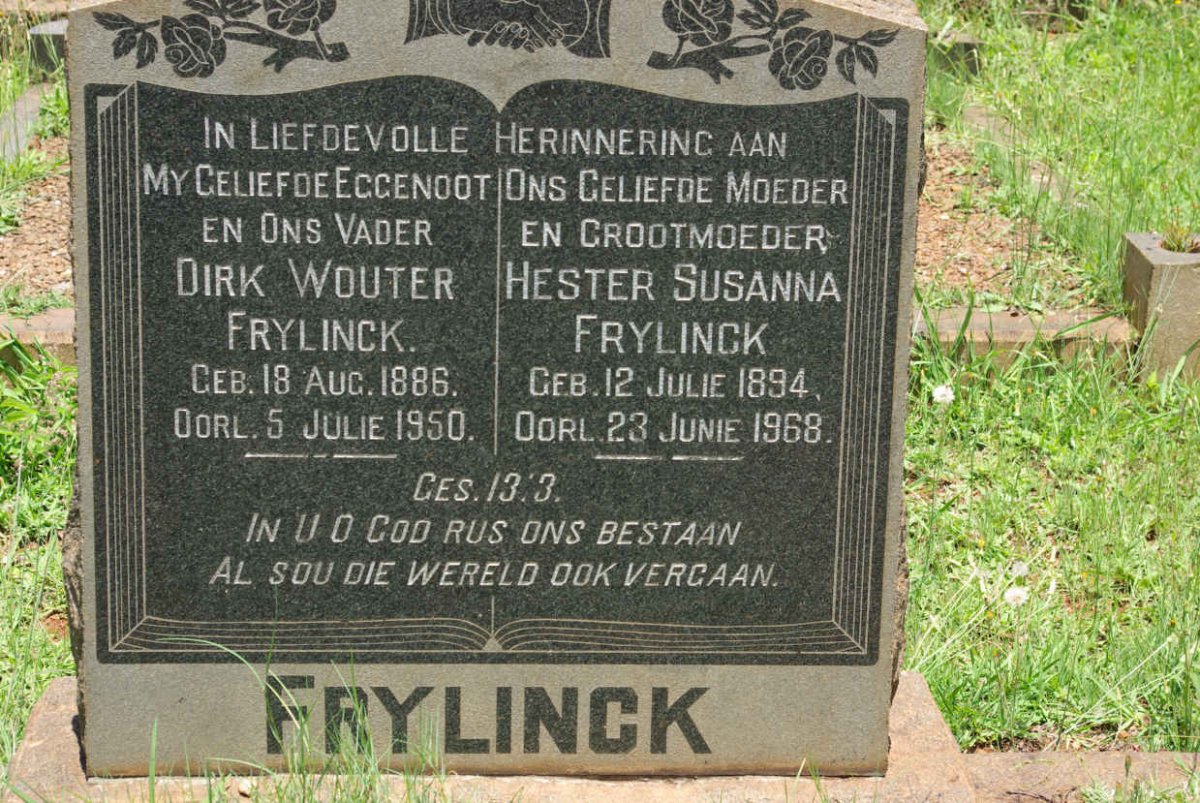 FRYLINCK Dirk Wouter 1886-1950 &amp; Hester Susanna 1894-1968