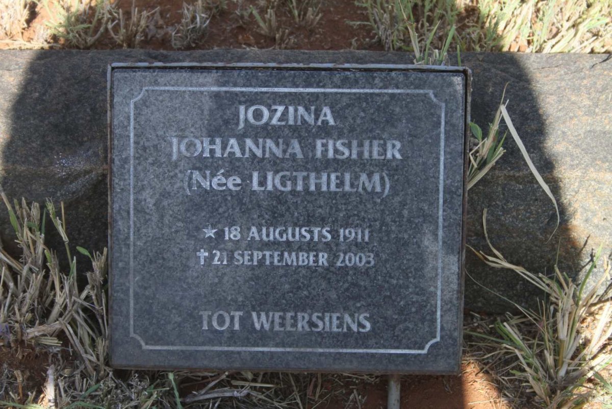 FISHER Jozina Johanna nee LIGTHELM 1911-2003