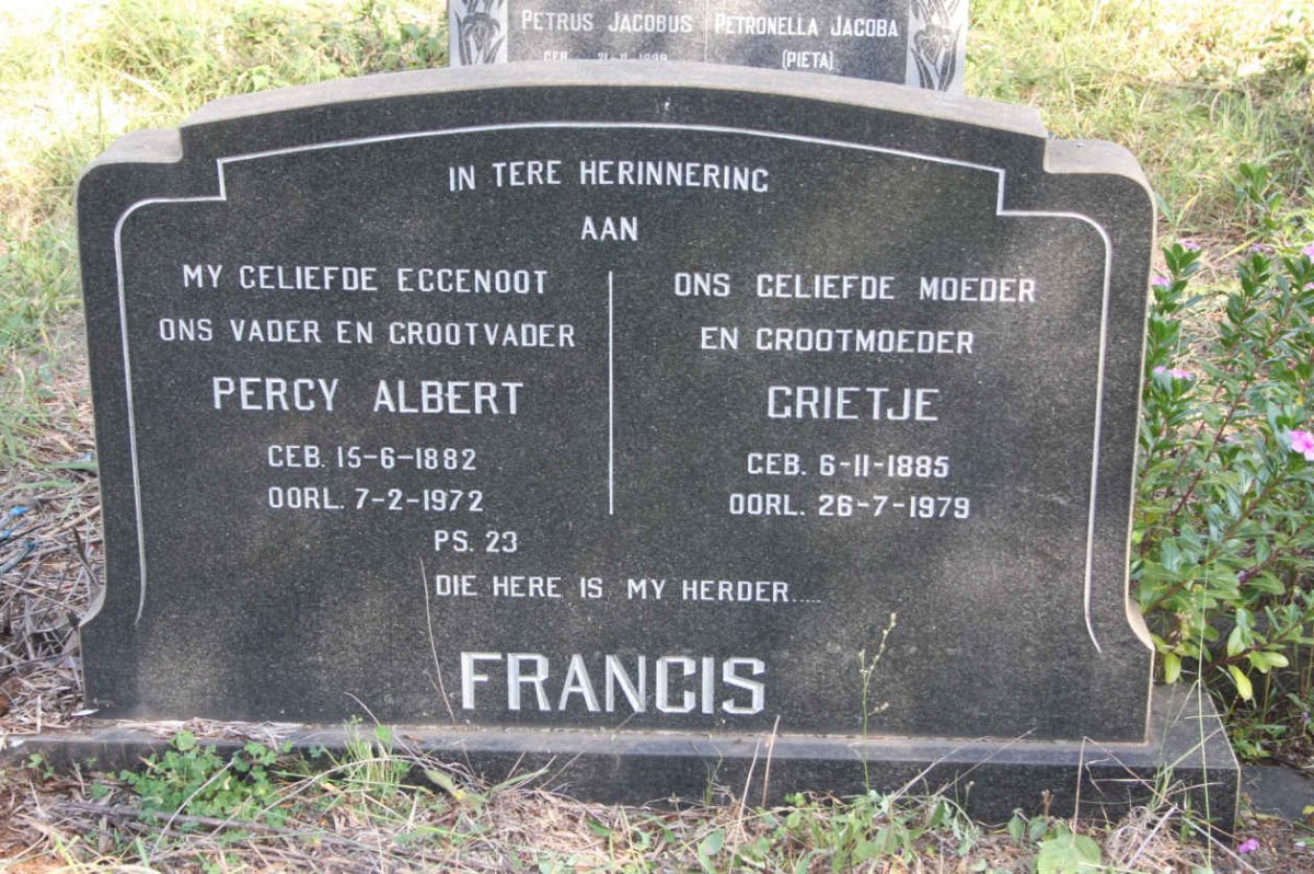 FRANCIS Percy Albert 1882-1972 &amp; Grietje 1885-1979