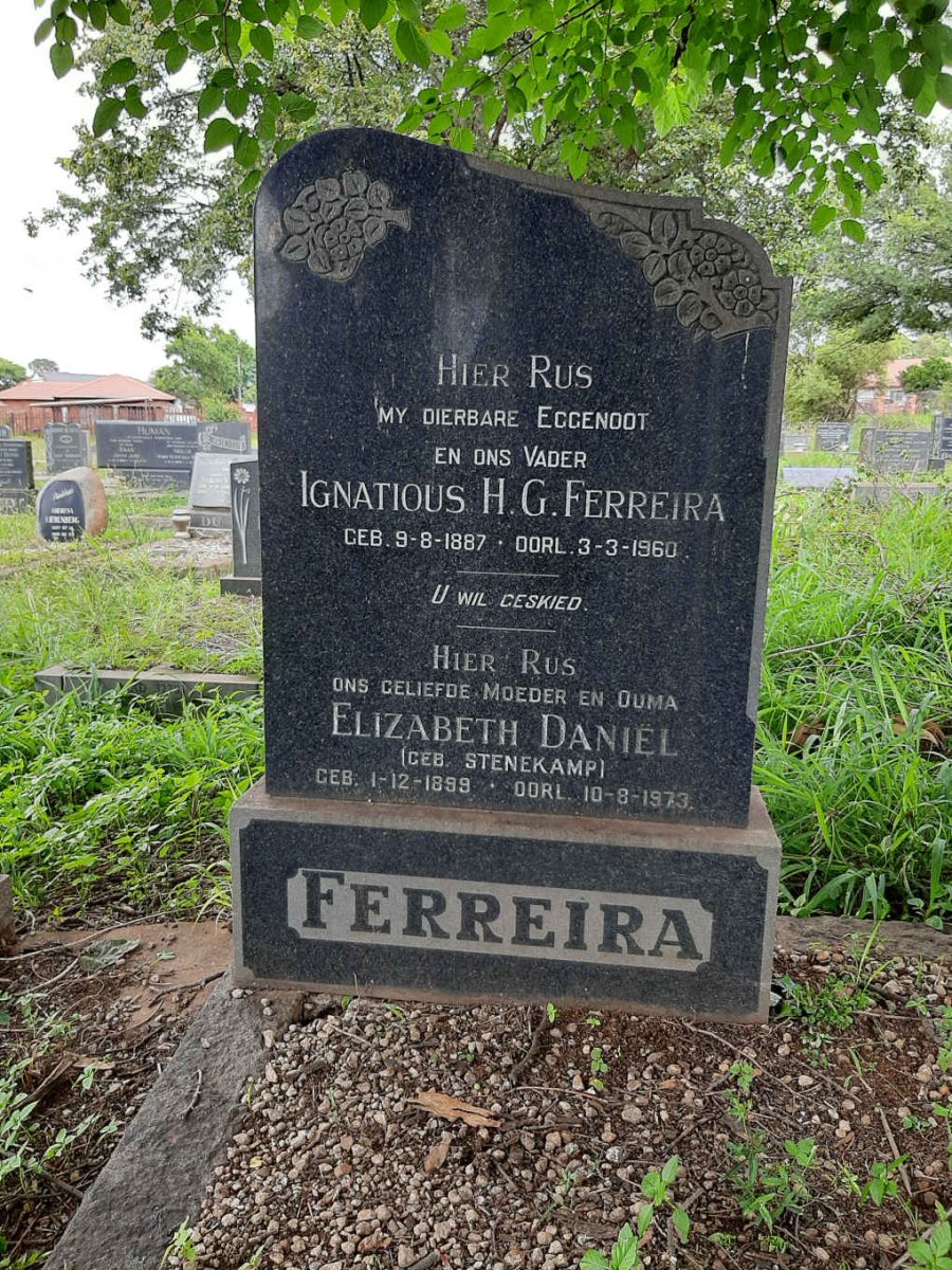 FERREIRA Ignatious H.G. 1887-1960 &amp; Elizabeth Daniel STENEKAMP 1899-1973