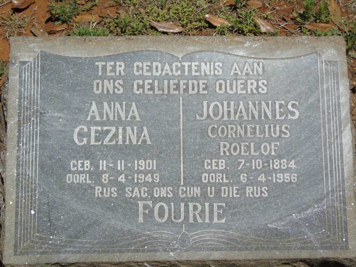 FOURIE Johannes Cornelius Roelof 1884-1956 & Anna Gezina 1901-1949