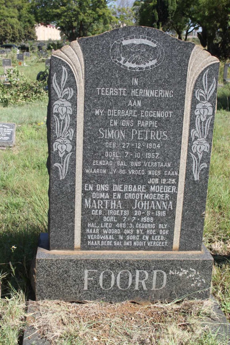 FOORD Simon Petrus 1904-1957 & Martha Johanna ROETS 1915-1986
