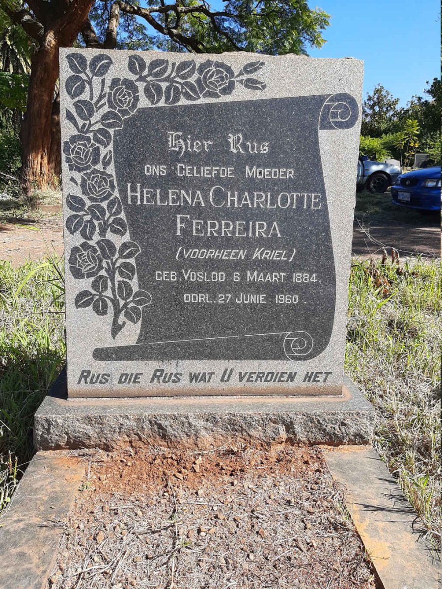 FERREIRA Helena Charlotte voorheen KRIEL nee VOSLOO 1884-1960