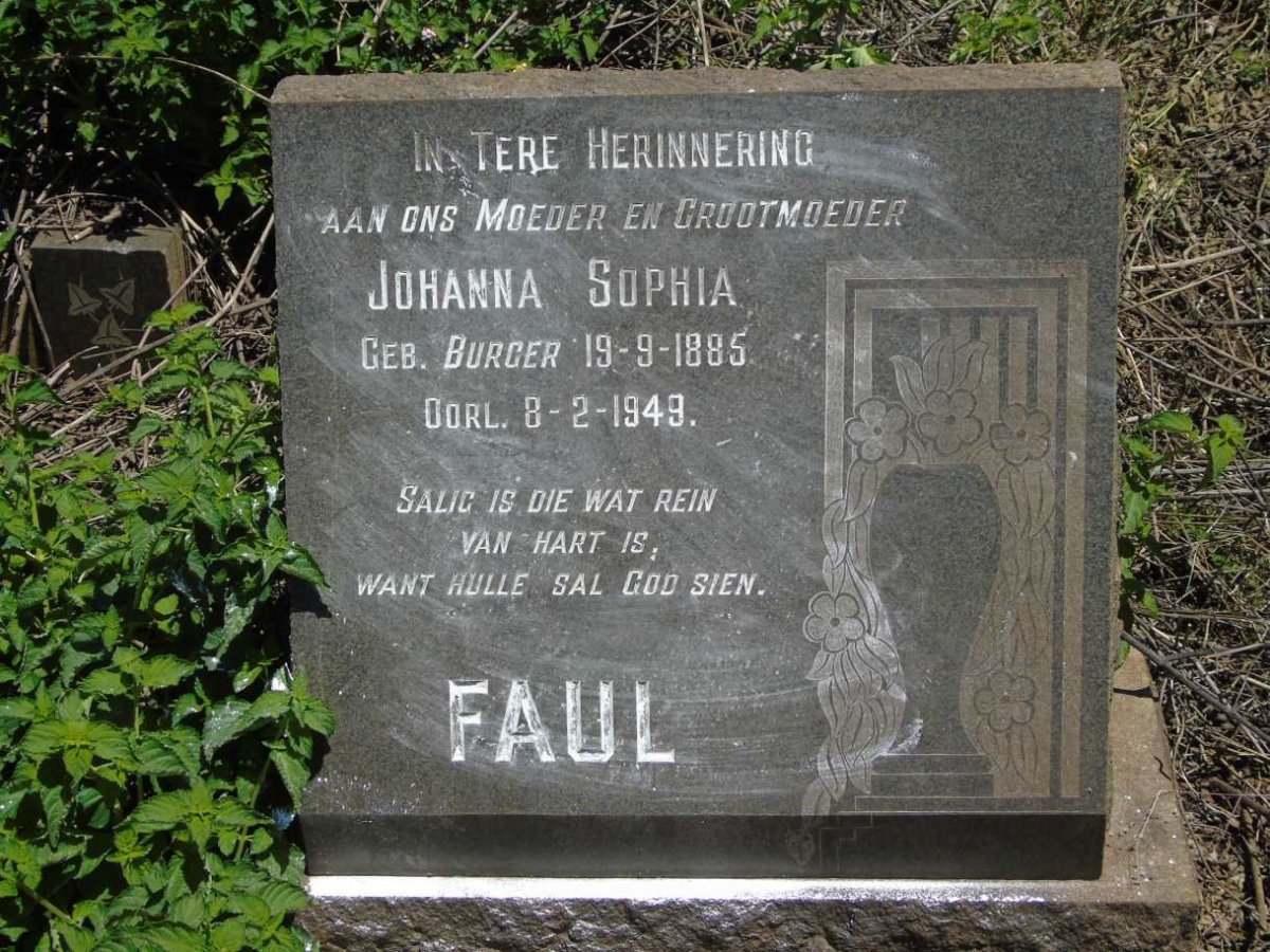 FAUL Johanna Sophia nee BURGER 1885-1949
