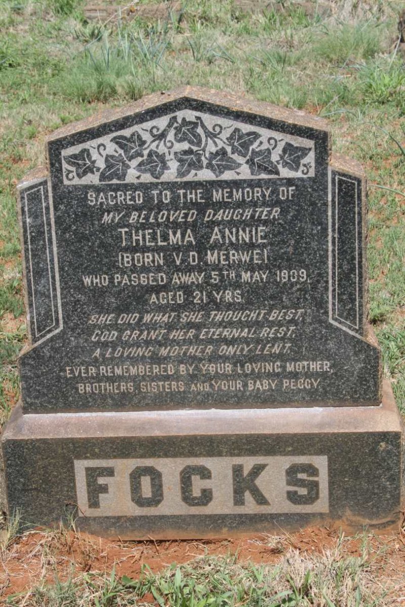 FOCKS Thelma Annie nee V.D. MERWE-1939