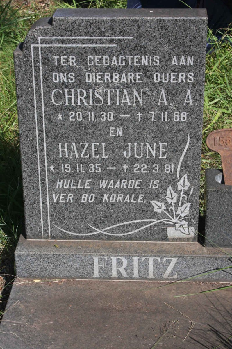 FRITZ Christian A.A. 1930-1988 &amp; Hazel June 1935-1981