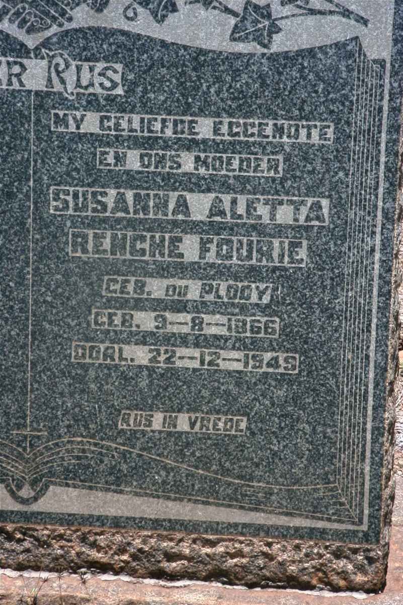 FOURIE Susanna Aletta Renché nee DU PLOOY 1866-1949