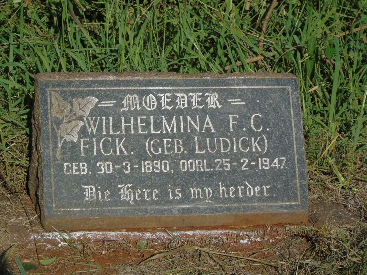 FICK Wilhelmina F.C. nee LUDICK 1890-1947