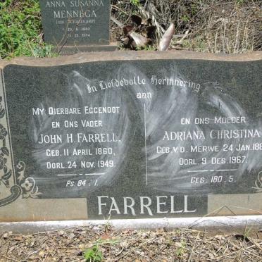 FARRELL John H. 1860-1949 & Adriana Christina V.D. MERWE 1880-1967 