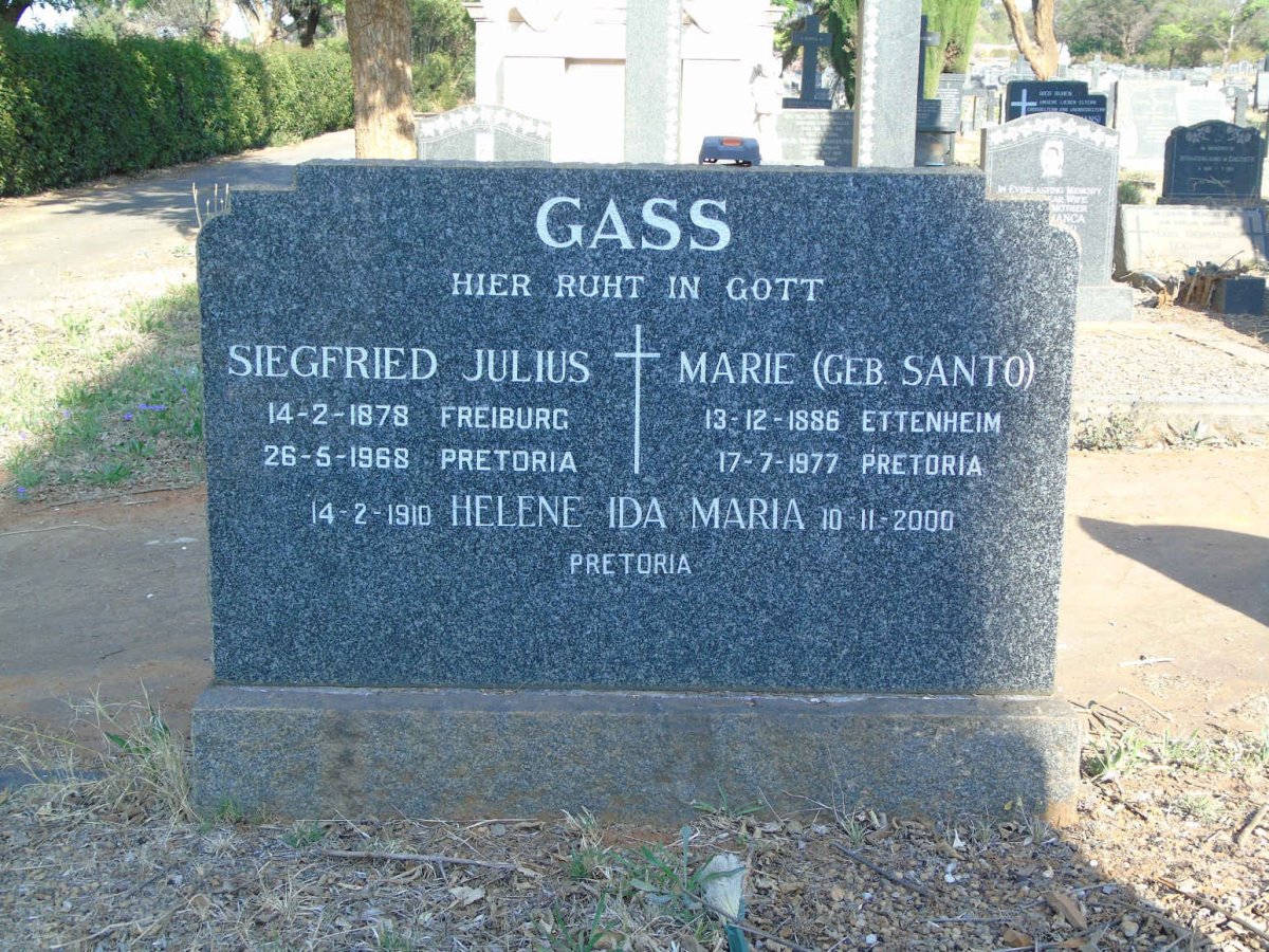 GASS Siegfried Julius 1878-1968 &amp; Marie SANTO 1886-1977 :: GASS Helene Ida Maria 1910-2000