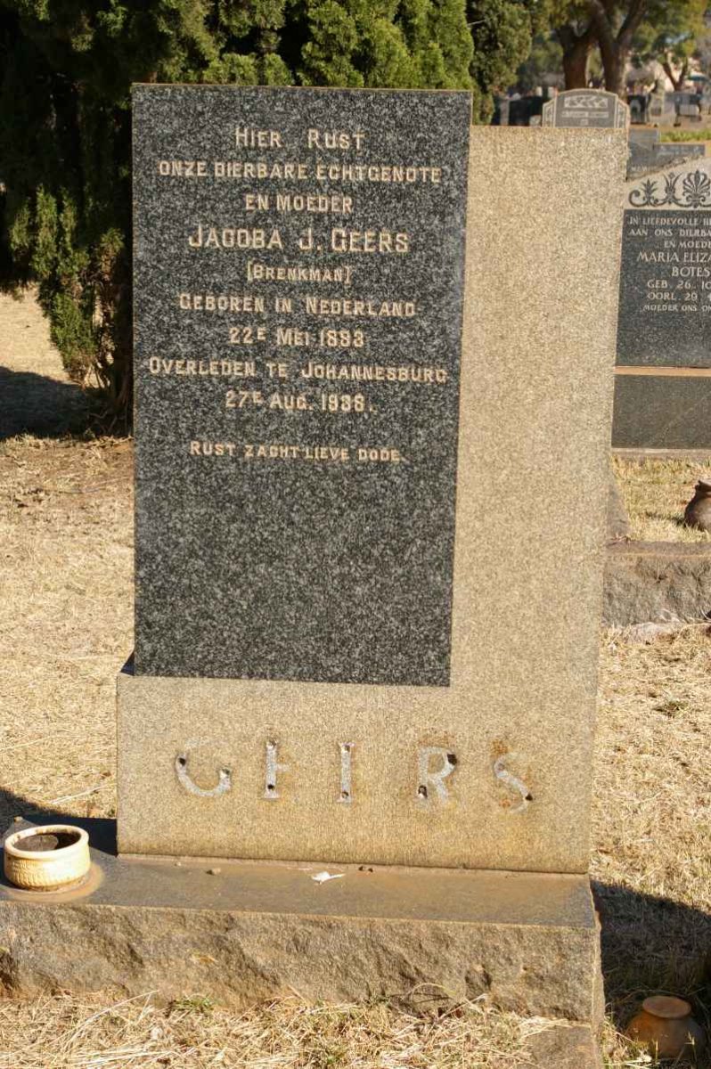 GEERS Jacoba J. nee BRENKMAN 1893-1938