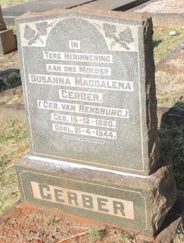 GERBER Susanna Magdalena nee VAN RENSBURG 1880-1944