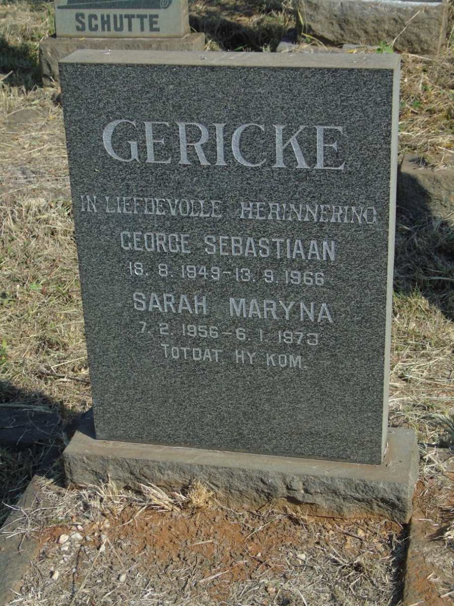 GERICKE George Sebastiaan 1949-1966 & Sarah Maryna 1956-1973
