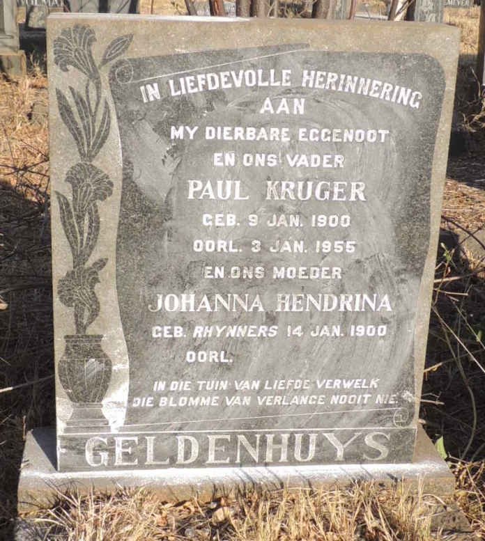 GELDENHUYS Paul Kruger 1900-1955 & Johanna Hendrina RHYNNERS 1900- 
